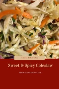 Image of coleslaw closeup with text box for title made for pinterest
