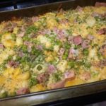 Gnocchi, Ham, Peas with melted cheese on top