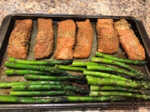 Salmon Fillets and Asparagus on a sheet pan