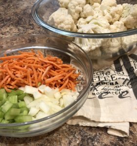 Cauliflower Soup Ingredients; Cauliflower, Carrots,Celery, Onion