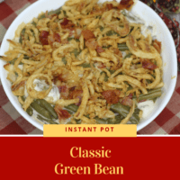 Green Bean Casserole in a white serving bowl