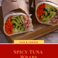 Spicy Tuna Wrap with tuna fish, cucumber, avocado and carrot.