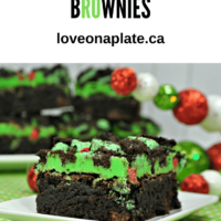 Moist chocolate brownies with a rich white chocolate green mint frosting.