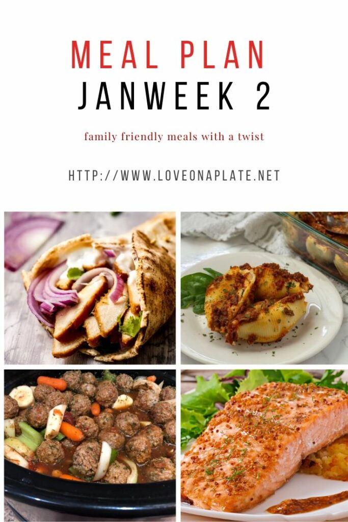 Jan week 2 meal plan collage featuring 4 different meals 