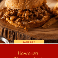 Hamburger bun filled with cooked ground beef in a sweet and smoky BBQ sauce