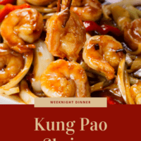 Shrimp, onions, peppers, dried chilies plated with chopsticks standing up