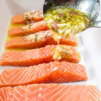 Pour marinade over salmon