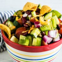 Picnic Salad; corn, kidney beans, cucumber, red onion, zucchini tossed in Catalina dressing