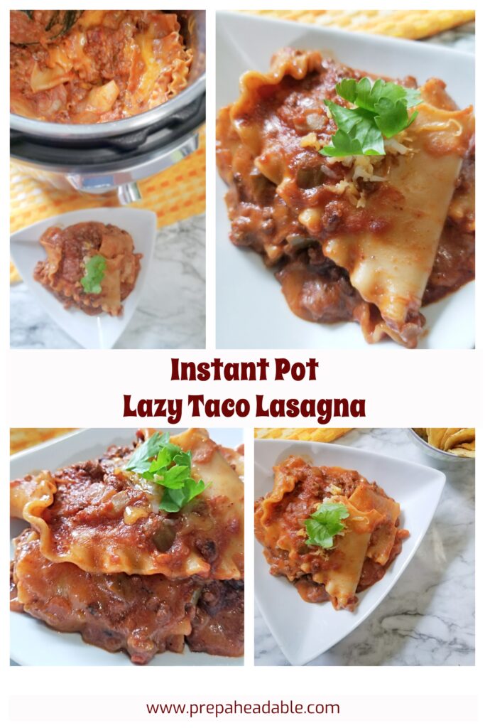 Collage of photos showing steps on how to make Instant Pot Lazy Lasagna