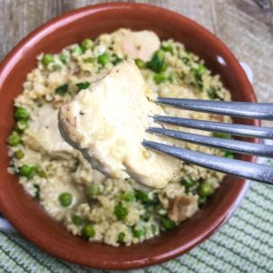 Chicken. bacon, peas and quinoa one skillet dinner