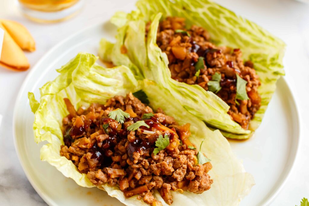 Asian Lettuce Wraps with a ground chicken and hoisin sauce