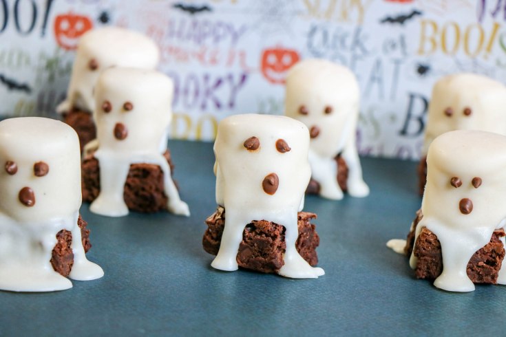 Boxed Brownie Mix with decorated marshmallow ghosts