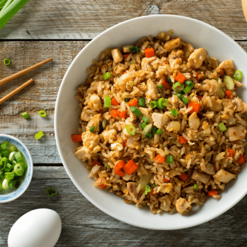 Vegetable Fried rice seasoned with Hoisin sauce served family style