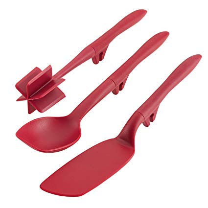 Rachael Ray Tools and Gadgets Lazy Crush & Chop, Flexi Turner, and Scraping Spoon Set, Red