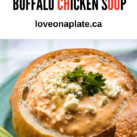 Buffalo Chicken Soup in a bread bowl