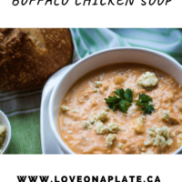 Instant Pot Buffalo Chicken Soup with blue cheese crumbles pin