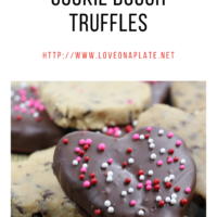 Valentines heart shaped cookie dough truffles close up.