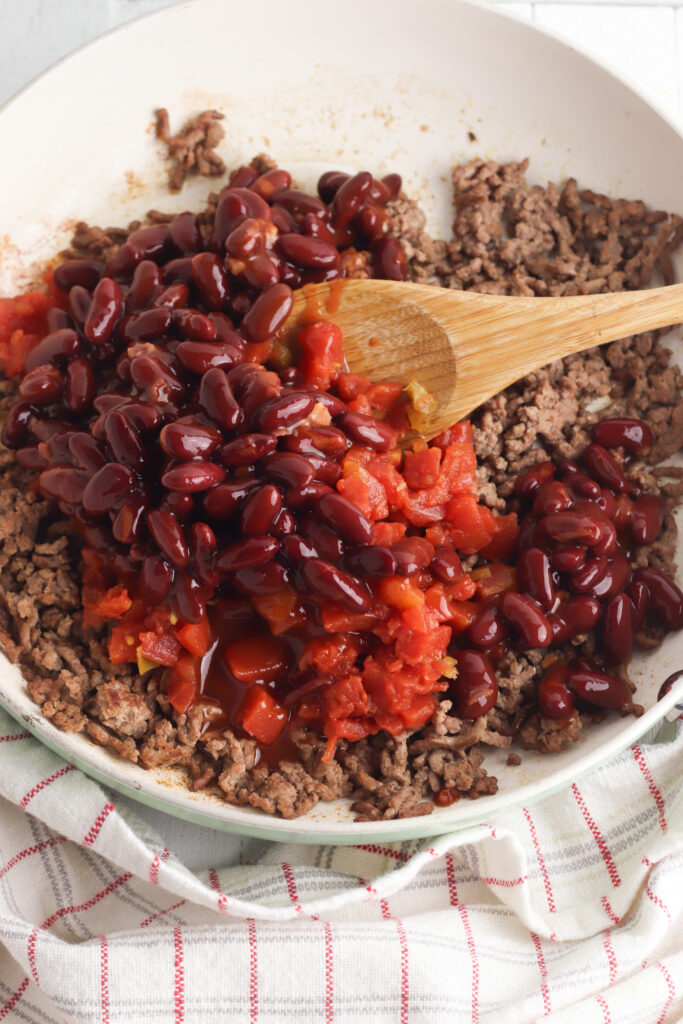 Stir in beans to beef and tomatoes