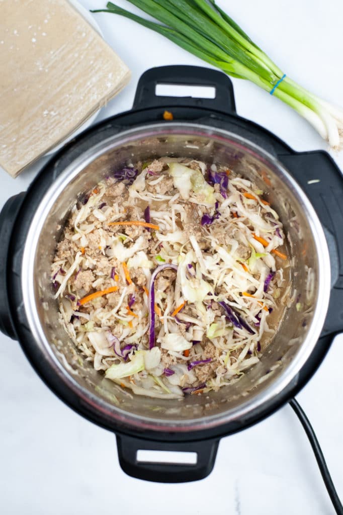Cooking ground chicken fillng for Air Fryer Egg rolls in the Instant Pot